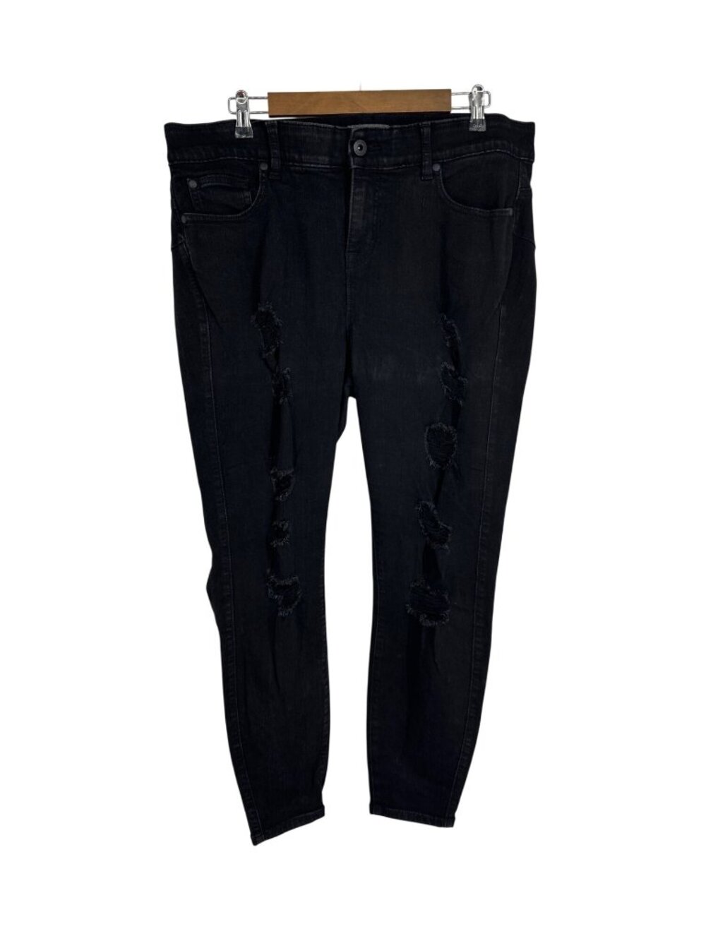 TORRID Feel The Fit Bombshell Skinny Black Destroyed Crop Ankle Jeans Size 18S